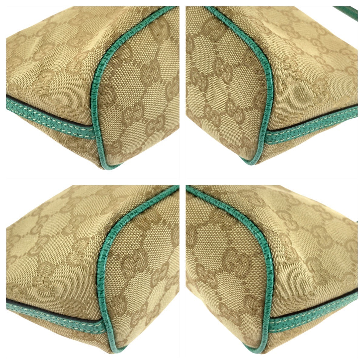 GUCCI Handbag 07198 GG canvas, leather Beige Green SilverMetal Handbag accessory pouch Women Used Authentic