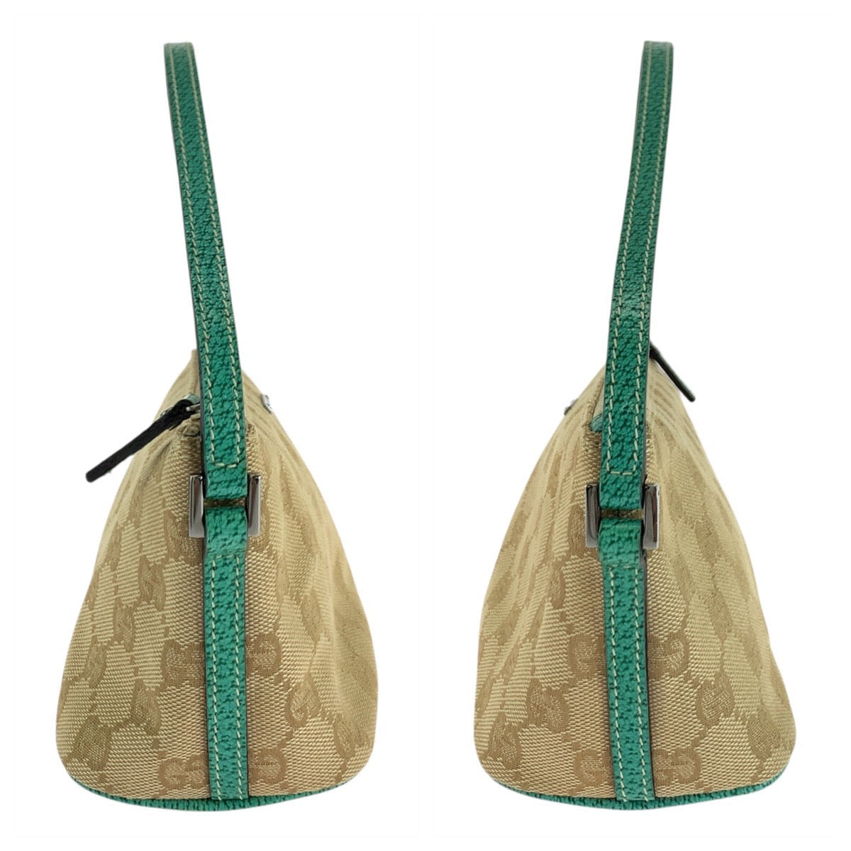 GUCCI Handbag 07198 GG canvas, leather Beige Green SilverMetal Handbag accessory pouch Women Used Authentic