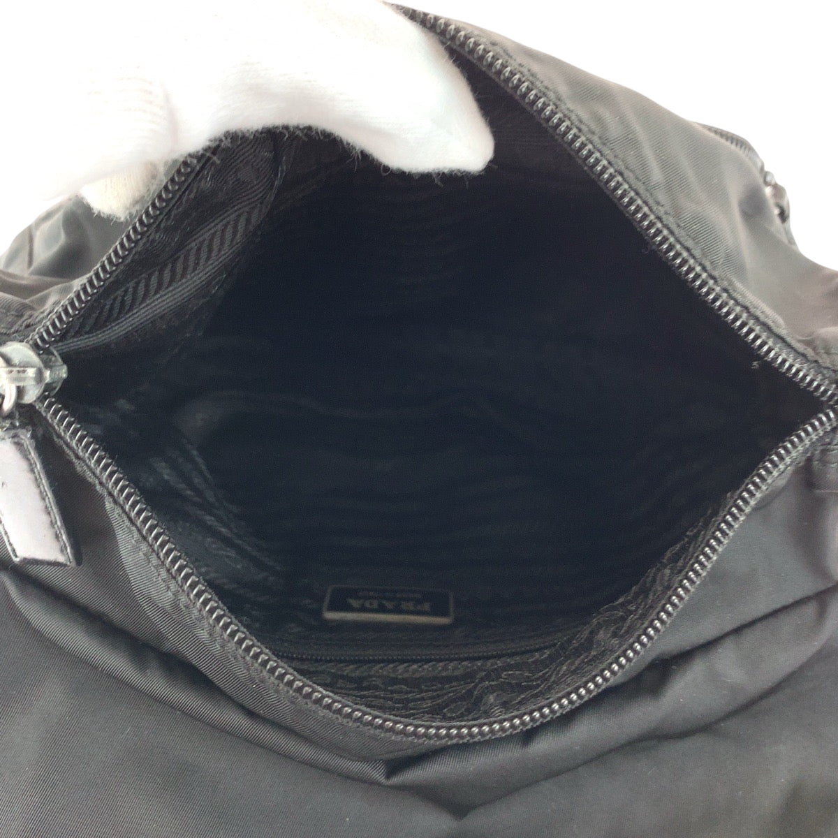 PRADA Shoulder Bag Nylon Black SilverMetal Shoulder Bag pochette Test Triangle With logo Women Used Authentic