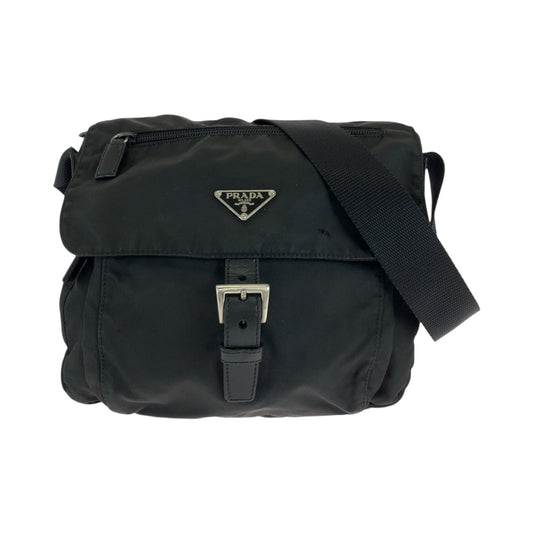 PRADA Shoulder Bag Nylon Black SilverMetal Shoulder Bag pochette Test Triangle With logo Women Used Authentic