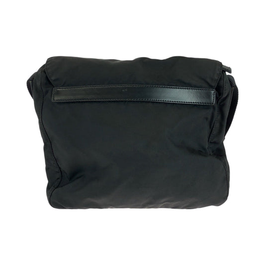 PRADA Shoulder Bag Nylon Black SilverMetal Shoulder Bag pochette Test Triangle With logo Women Used Authentic