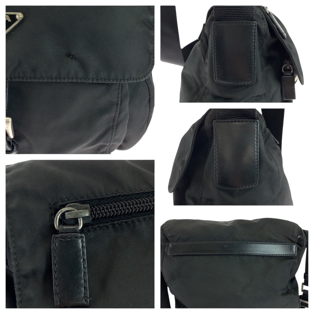 PRADA Shoulder Bag Nylon Black SilverMetal Shoulder Bag pochette Test Triangle With logo Women Used Authentic
