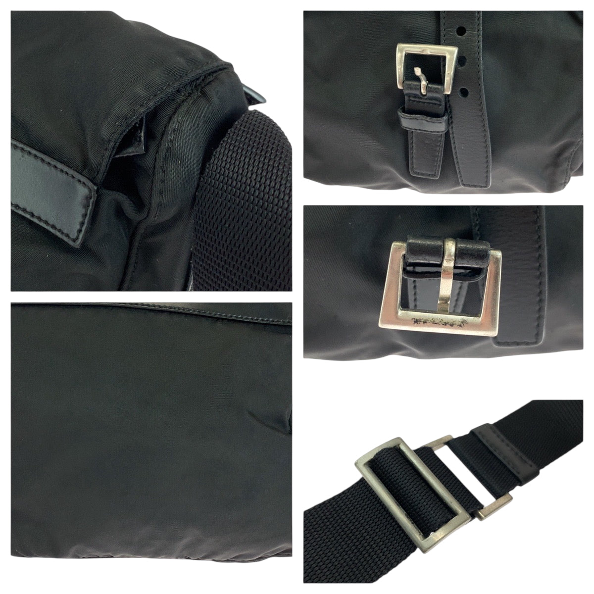 PRADA Shoulder Bag Nylon Black SilverMetal Shoulder Bag pochette Test Triangle With logo Women Used Authentic
