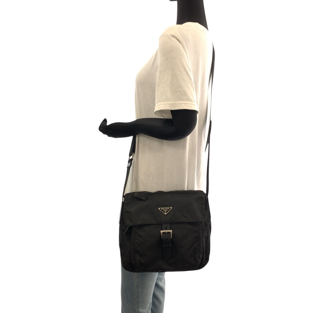 PRADA Shoulder Bag Nylon Black SilverMetal Shoulder Bag pochette Test Triangle With logo Women Used Authentic