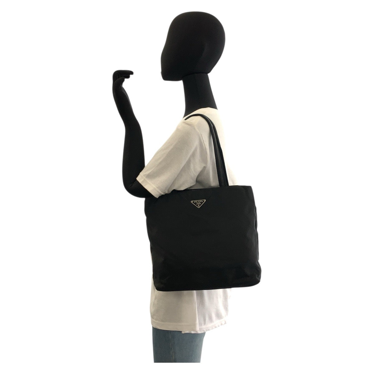 PRADA Tote Bag 22 Nylon Black SilverMetal Tote Bag Shoulder Bag Test Triangle With logo Women Used Authentic