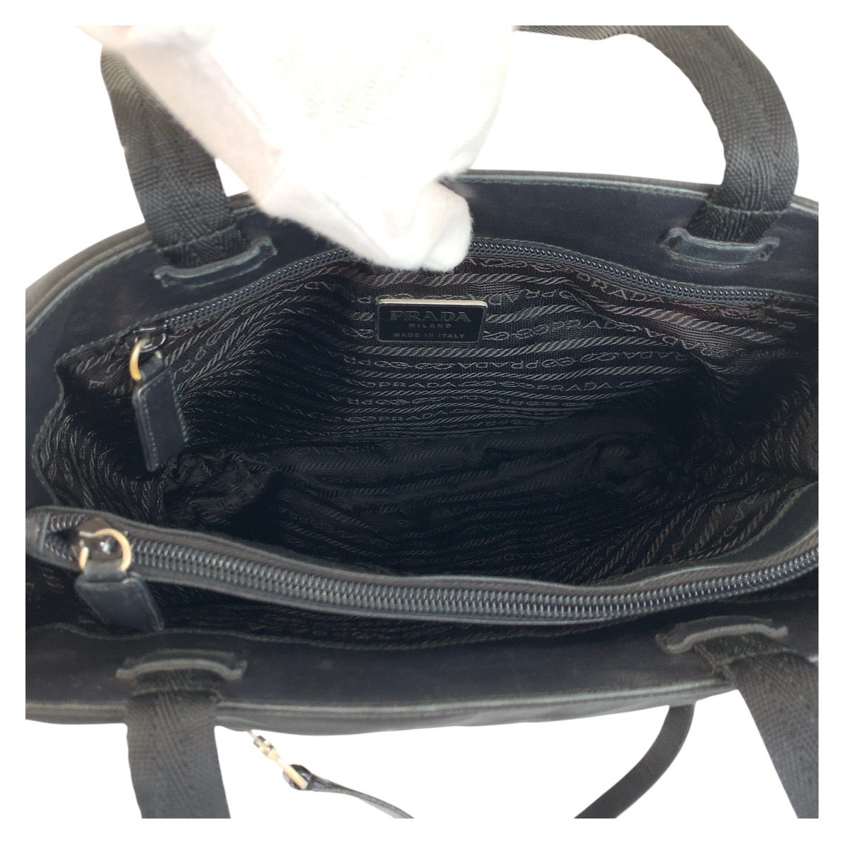 PRADA Tote Bag 22 Nylon Black SilverMetal Tote Bag Shoulder Bag Test Triangle With logo Women Used Authentic