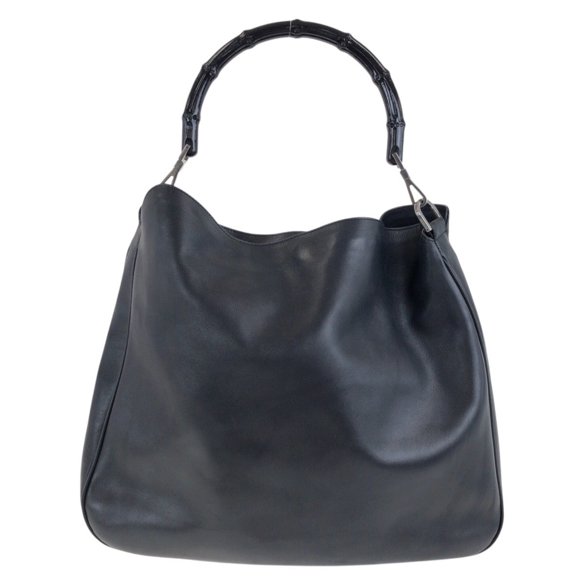 GUCCI Shoulder Bag 001 1577 leather Black SilverMetal Bamboo Women Used Authentic