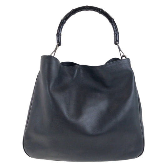 GUCCI Shoulder Bag 001 1577 leather Black SilverMetal Bamboo Women Used Authentic