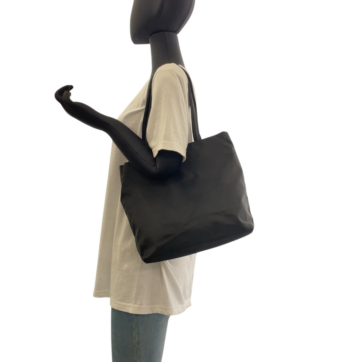 PRADA Tote Bag Nylon, Leather Black SilverMetal Tote Bag Shoulder Bag Test Triangle With logo Women Used Authentic
