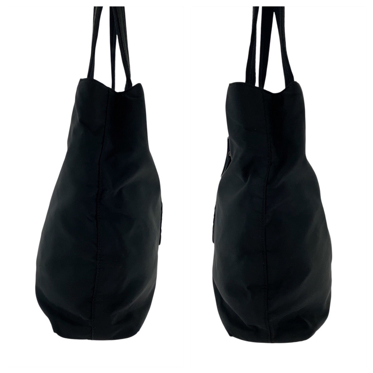 PRADA Tote Bag Nylon, Leather Black SilverMetal Tote Bag Shoulder Bag Test Triangle With logo Women Used Authentic