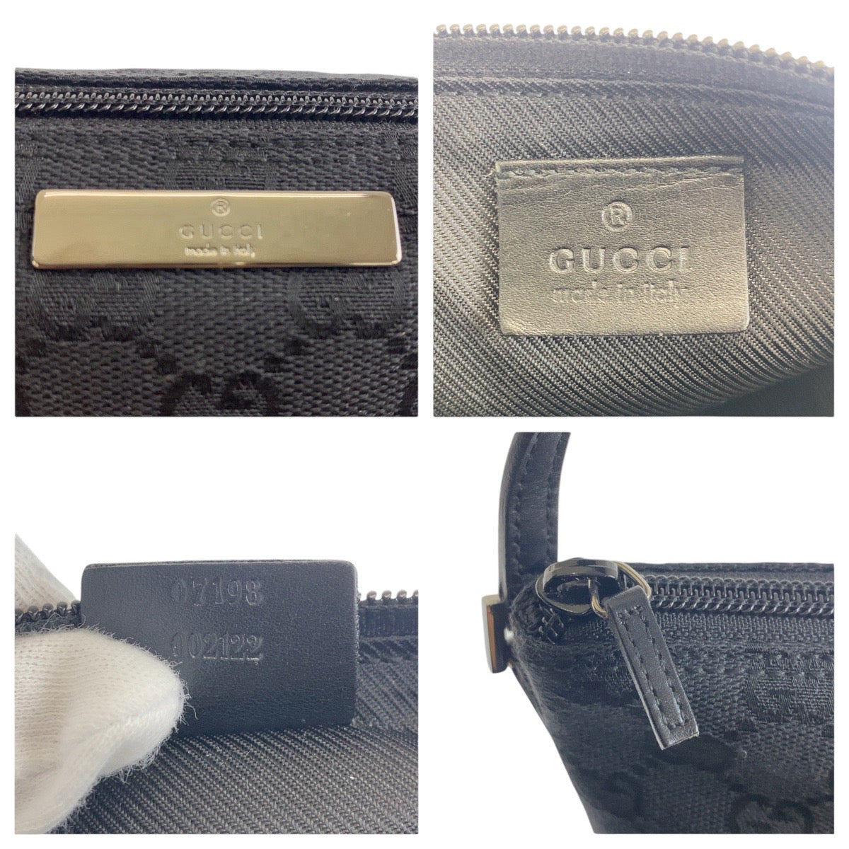 GUCCI Handbag 07198 GG canvas, leather Black SilverMetal Handbag accessory pouch Women Used Authentic