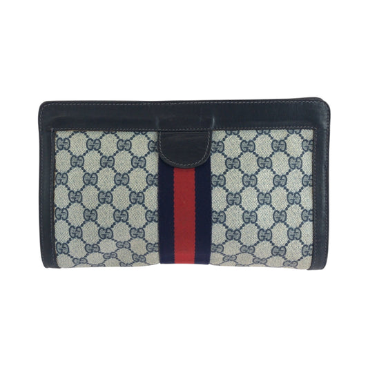 GUCCI Clutch bag GG Supreme Canvas Gray navy Clutch bag business bag Sherry line Women Used Authentic