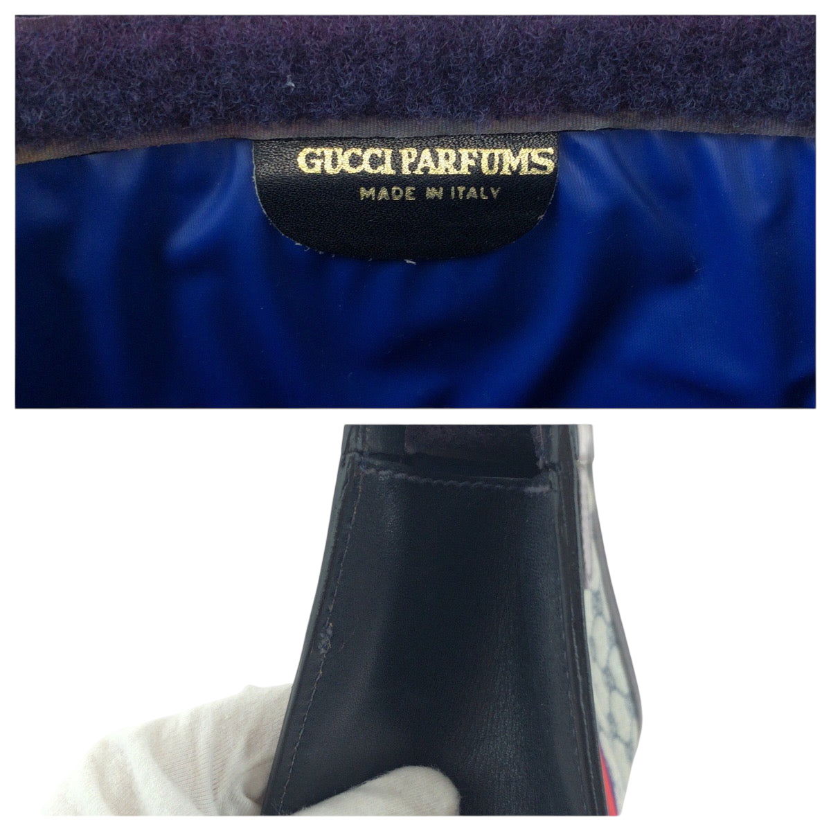GUCCI Clutch bag GG Supreme Canvas Gray navy Clutch bag business bag Sherry line Women Used Authentic