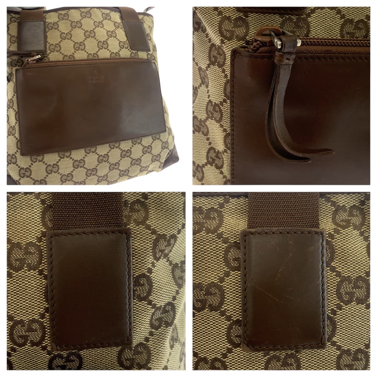 GUCCI Tote Bag 019 0402 GG canvas Brown Beige SilverMetal Tote Bag Shoulder Bag Women Used Authentic