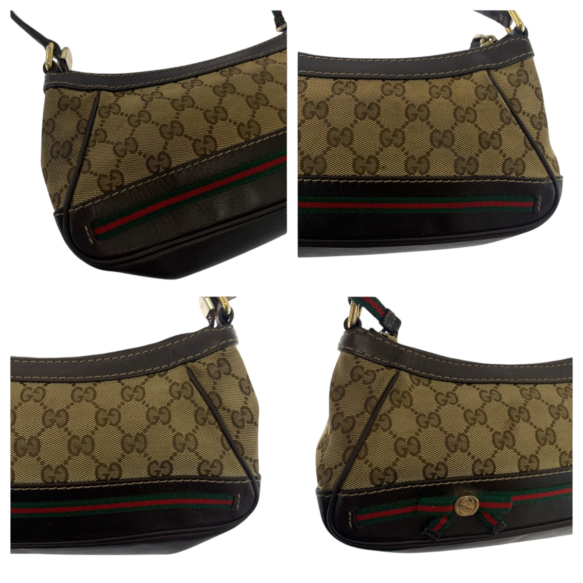 GUCCI Shoulder Bag 269893 GG canvas Dark Brown Beige Gold Metal Shoulder Bag handbag Sherry line Women Used Authentic