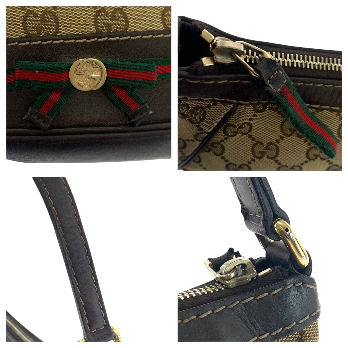 GUCCI Shoulder Bag 269893 GG canvas Dark Brown Beige Gold Metal Shoulder Bag handbag Sherry line Women Used Authentic