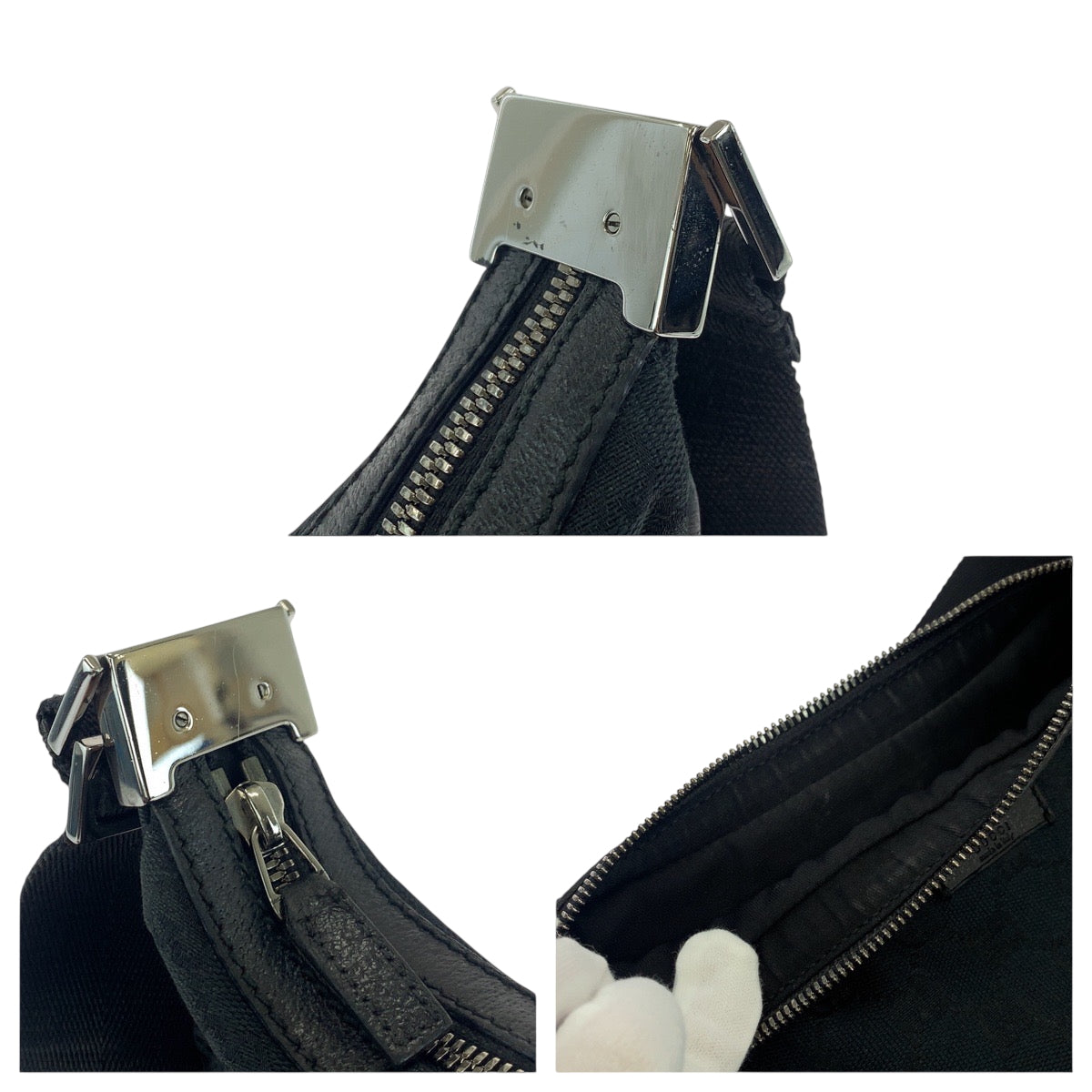 GUCCI Shoulder Bag 122790 GG canvas Black SilverMetal Shoulder Bag Crossbody Women Used Authentic