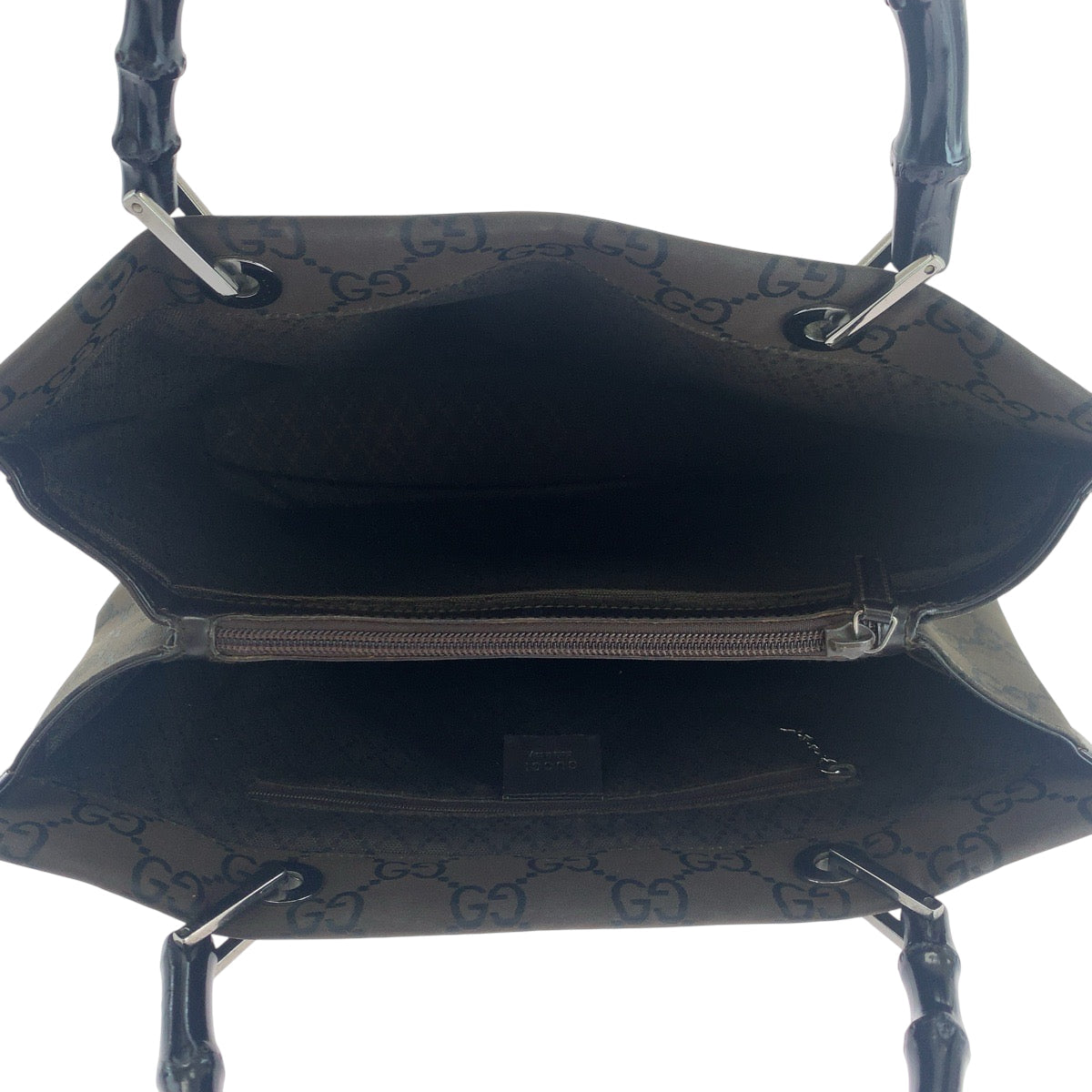 GUCCI Tote Bag 002 1010 Nylon Brown Black SilverMetal Tote Bag handbag Bamboo Women Used Authentic