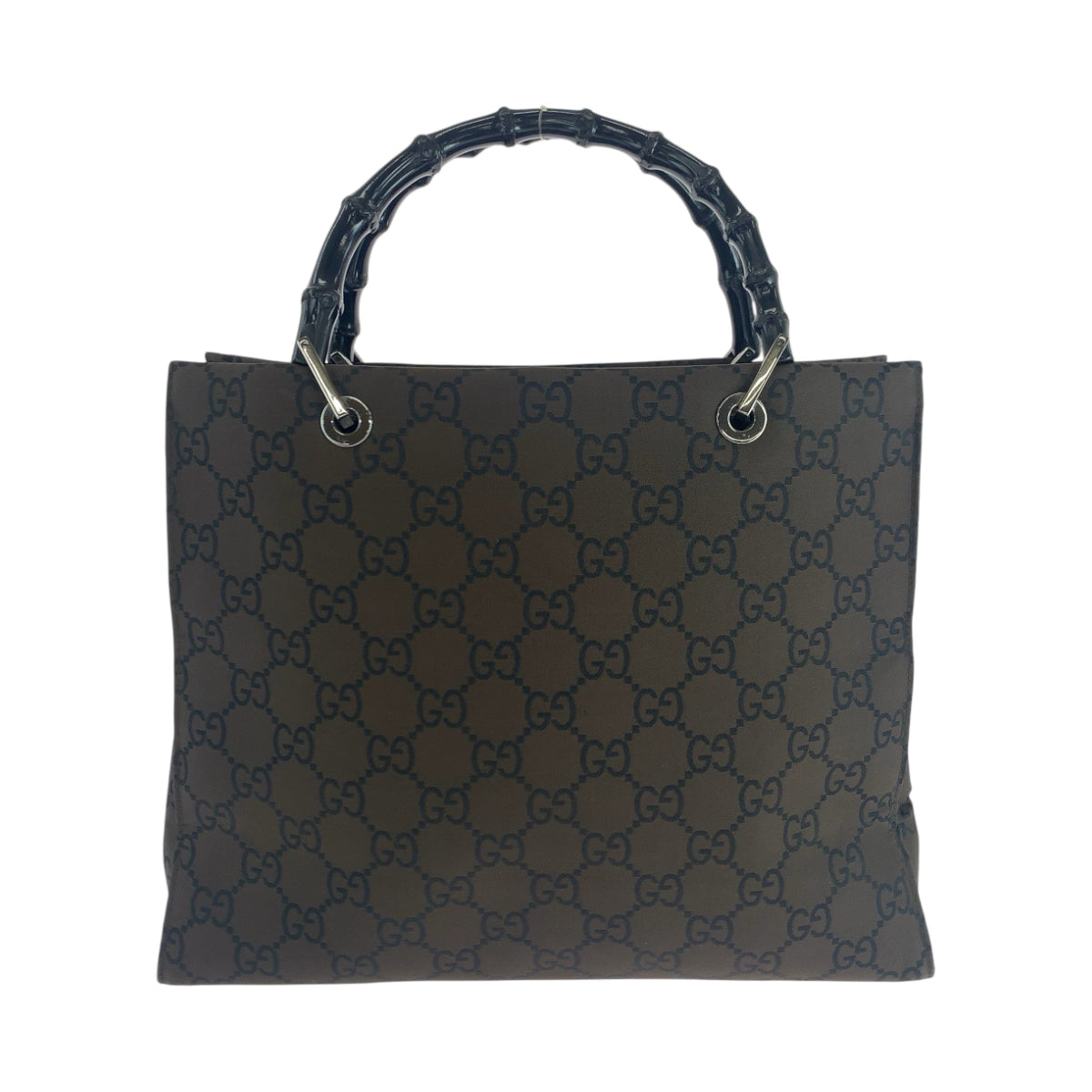 GUCCI Tote Bag 002 1010 Nylon Brown Black SilverMetal Tote Bag handbag Bamboo Women Used Authentic
