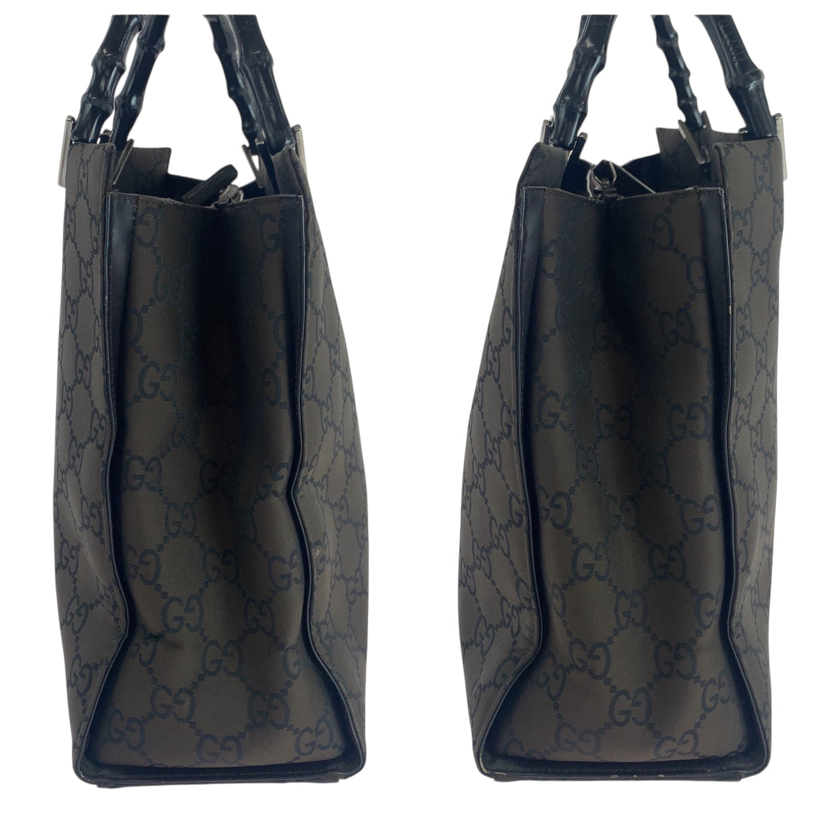 GUCCI Tote Bag 002 1010 Nylon Brown Black SilverMetal Tote Bag handbag Bamboo Women Used Authentic