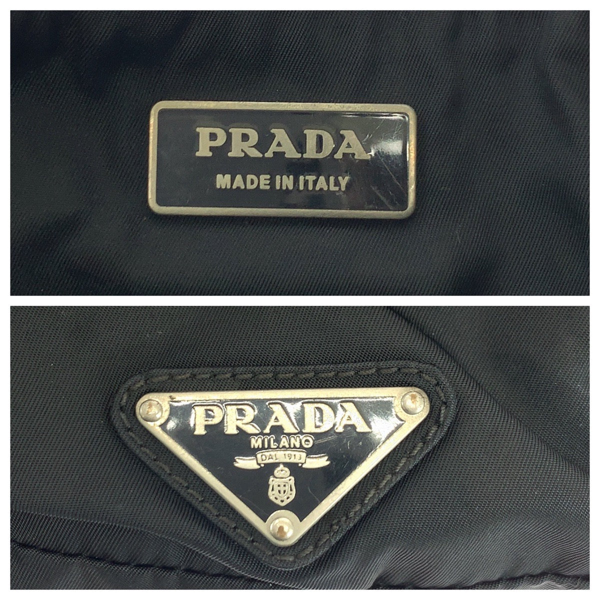 PRADA Waist bag VA0056 Nylon Black Silver Metal Waist Bag Bum Bag Test Triangle With logo mens Used Authentic