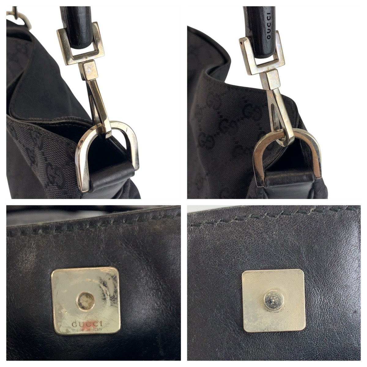 GUCCI Handbag 001 4095 GG canvas Black SilverMetal Handbag Shoulder Bag Bamboo Women Used Authentic