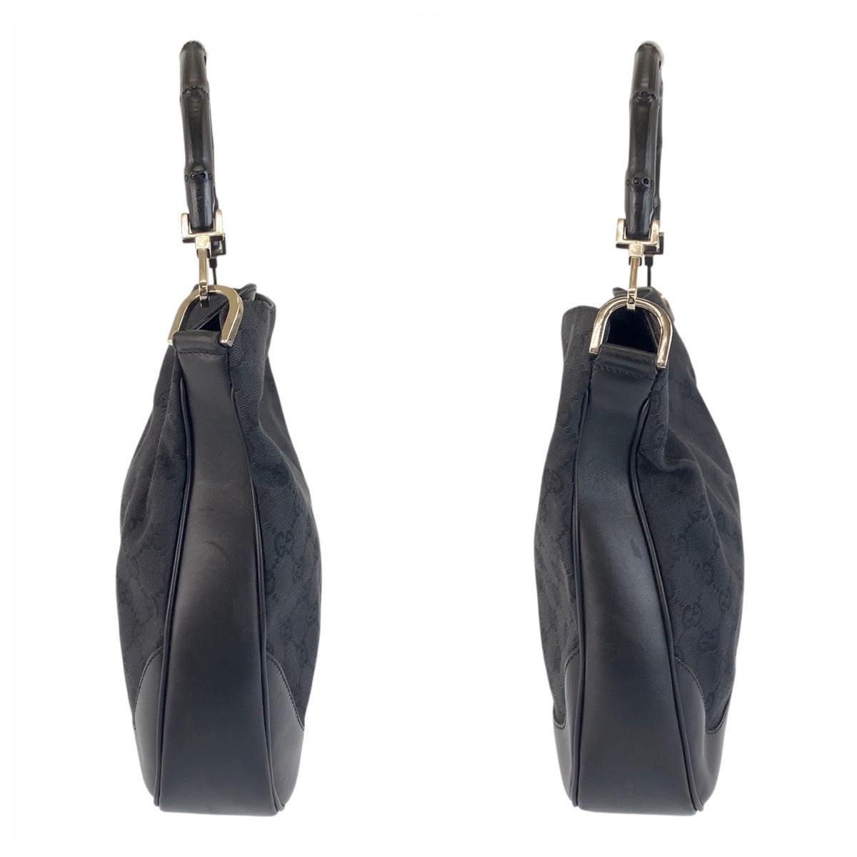GUCCI Handbag 001 4095 GG canvas Black SilverMetal Handbag Shoulder Bag Bamboo Women Used Authentic