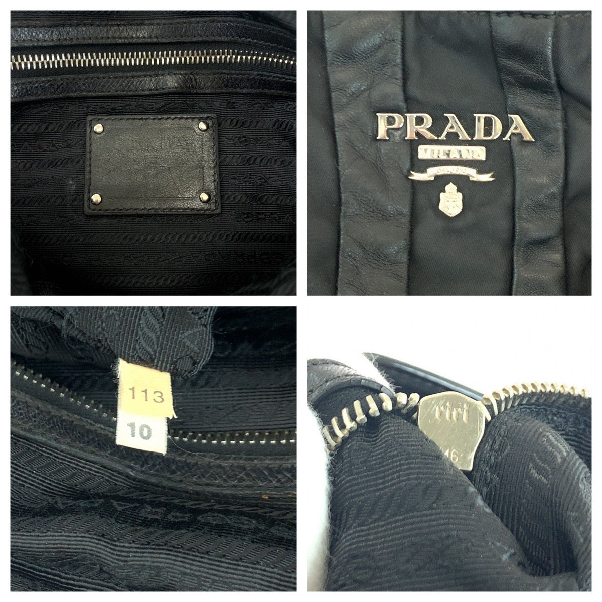 PRADA Handbag Nylon, Leather Black Silver Metal Handbag Shoulder Bag logo Women Used Authentic