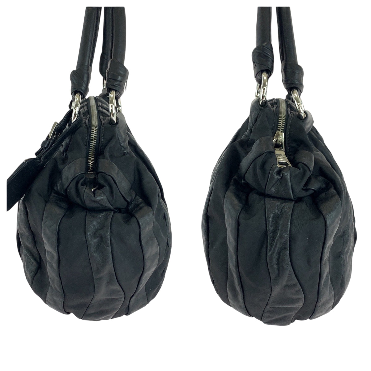 PRADA Handbag Nylon, Leather Black Silver Metal Handbag Shoulder Bag logo Women Used Authentic