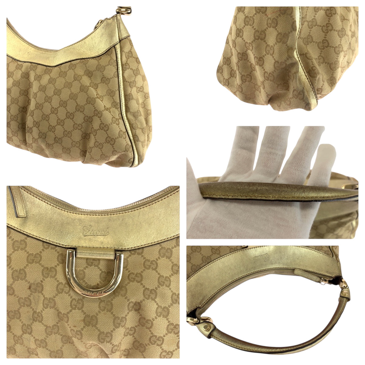 GUCCI Shoulder Bag 189833 GG canvas Beige gold Abbey