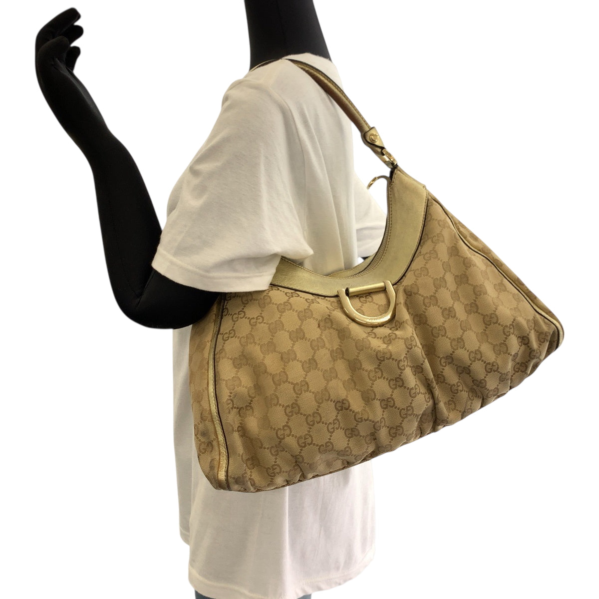 GUCCI Shoulder Bag 189833 GG canvas Beige gold Abbey