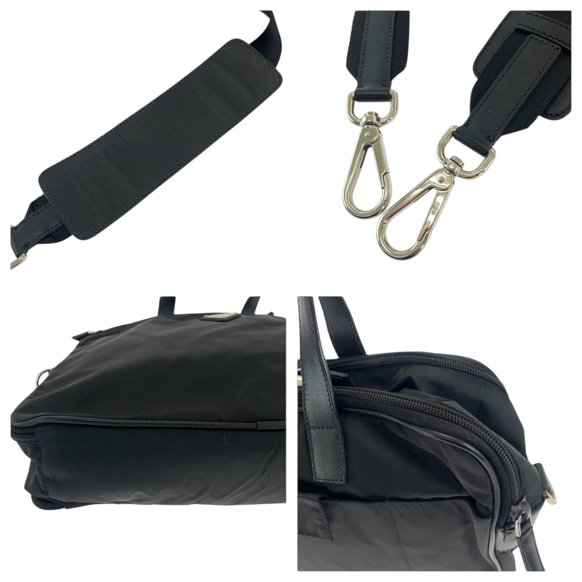 PRADA Shoulder Bag Nylon Black SilverMetal Shoulder Bag Business Bag 2way Test Triangle With logo mens Used Authentic