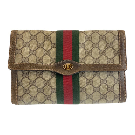 GUCCI Clutch bag 67 014 3087 GG Supreme Canvas beige Old Gucci Shelly Line