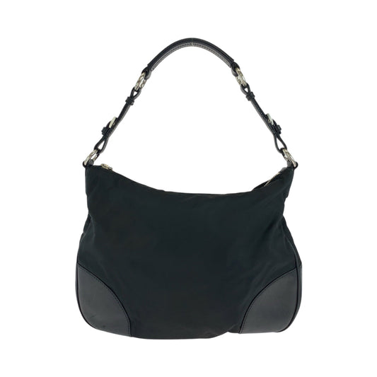 PRADA Shoulder Bag Nylon, Leather Black Silver Metal Hobo Shoulder Bag Test Triangle With logo Women Used Authentic