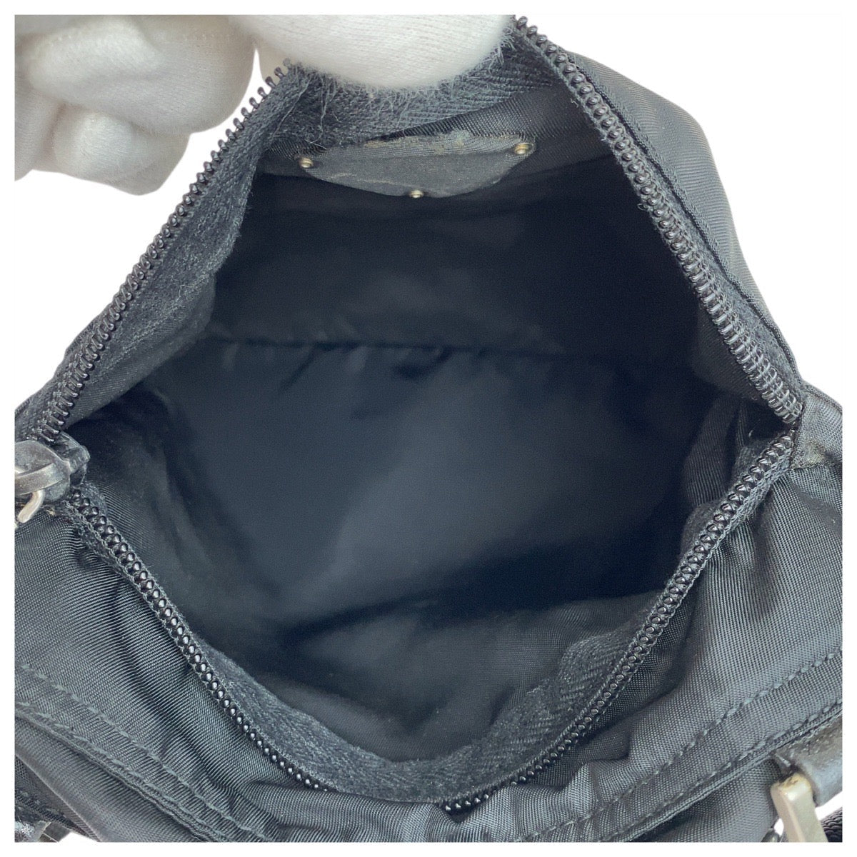 PRADA Shoulder Bag Nylon Black SilverMetal Shoulder Bag pochette Test Triangle With logo Women Used Authentic