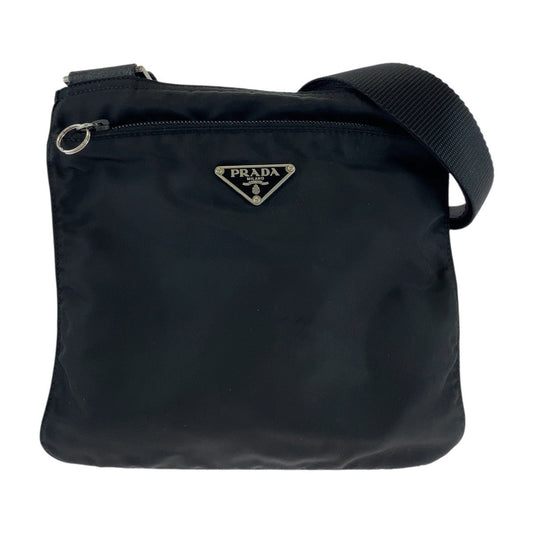 PRADA Shoulder Bag Nylon Black SilverMetal Shoulder Bag pochette Test Triangle With logo Women Used Authentic