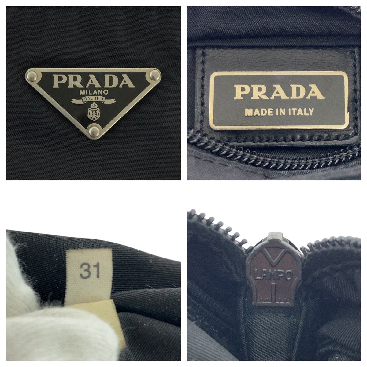 PRADA Shoulder Bag Nylon Black SilverMetal Shoulder Bag pochette Test Triangle With logo Women Used Authentic