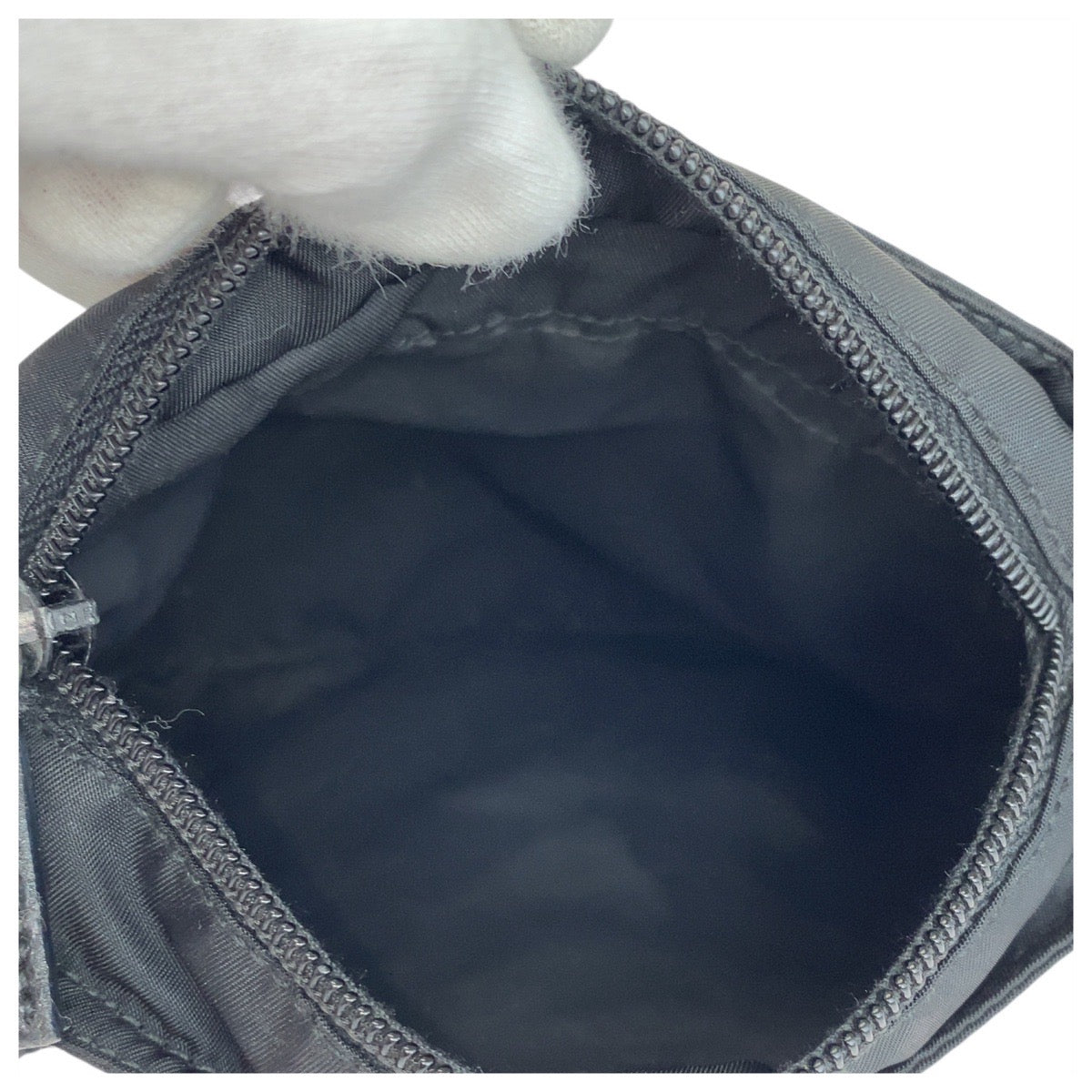 PRADA Shoulder Bag Nylon Black SilverMetal Shoulder Bag pochette Test Triangle With logo Women Used Authentic