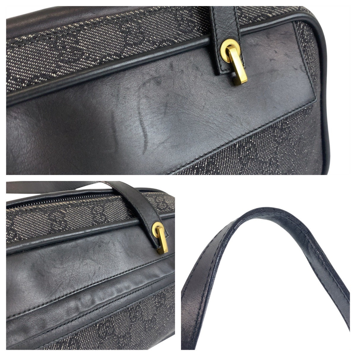 GUCCI Shoulder Bag 92729 GG canvas, leather Black GoldMetal Women Used Authentic