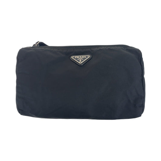 PRADA Pouch Nylon Black SilverMetal pouch accessory pouch Test Triangle With logo Women Used Authentic