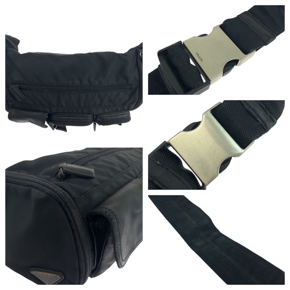 PRADA Waist bag Nylon Black Silver Metal Test Triangle With logo