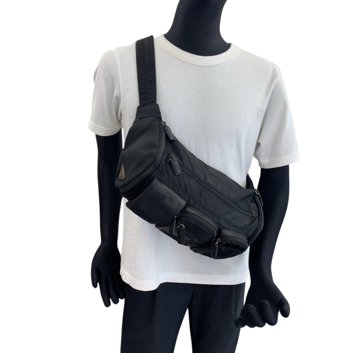 PRADA Waist bag Nylon Black Silver Metal Test Triangle With logo