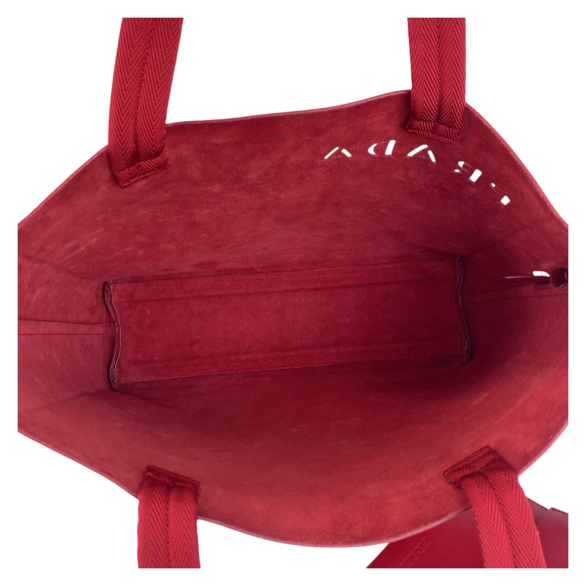 PRADA Tote Bag Leather, Suede Red Tote Bag Shoulder Bag Logo die cut Women Used Authentic