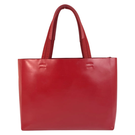 PRADA Tote Bag Leather, Suede Red Tote Bag Shoulder Bag Logo die cut Women Used Authentic