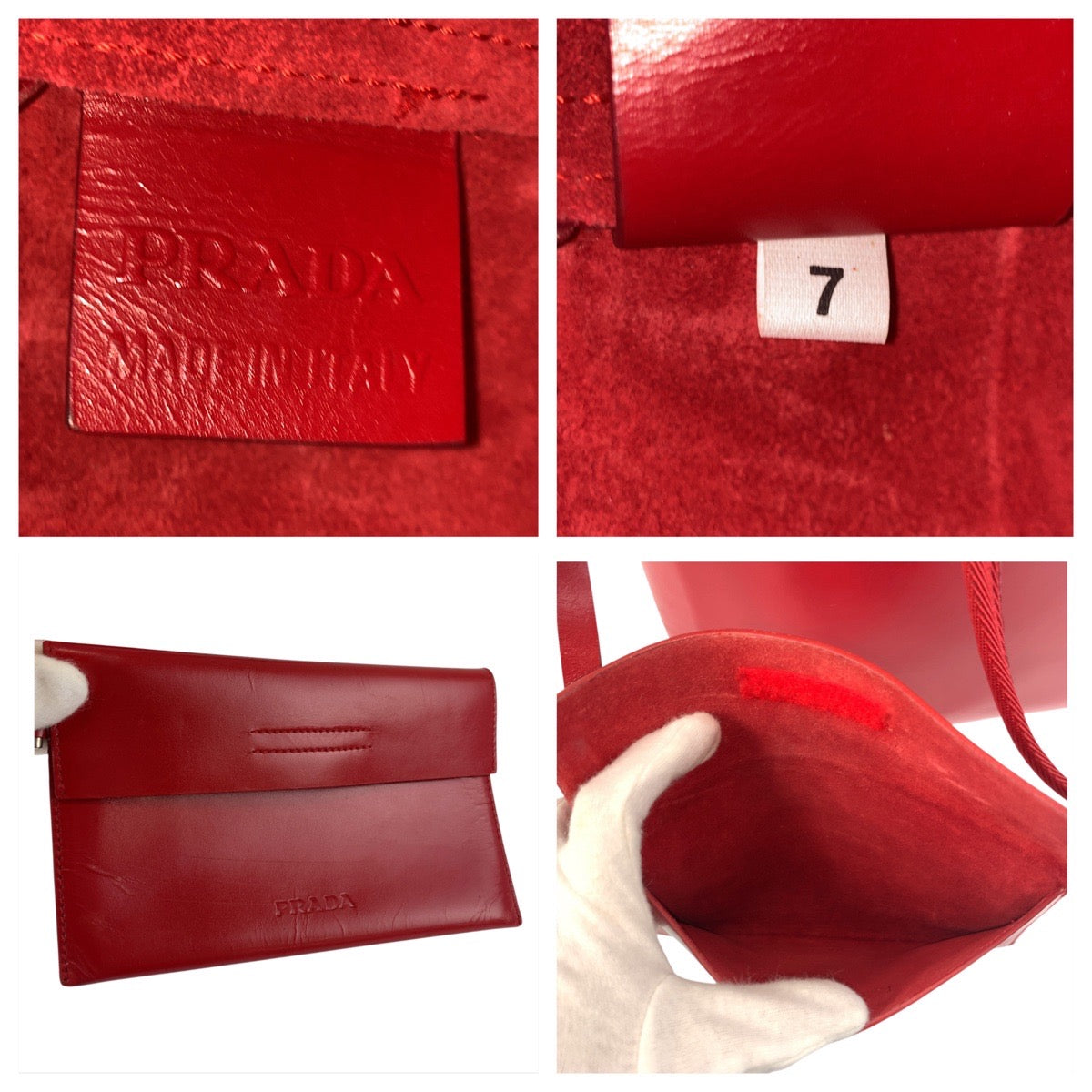 PRADA Tote Bag Leather, Suede Red Tote Bag Shoulder Bag Logo die cut Women Used Authentic