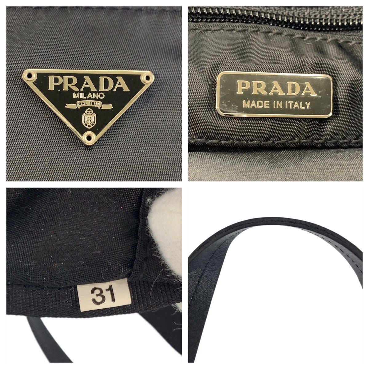 PRADA Tote Bag Nylon, Leather black Tote Bag handbag Test Triangle With logo Women Used Authentic