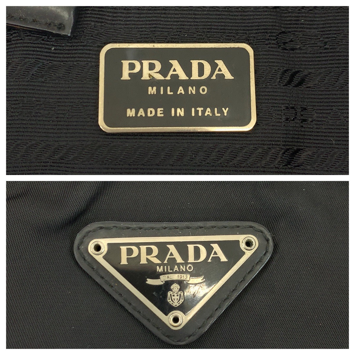 PRADA Backpack Nylon Black SilverMetal Backpack Backpack Test Triangle With logo Women Used Authentic