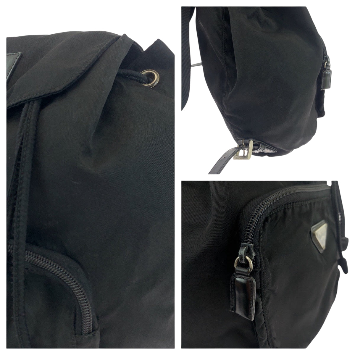 PRADA Backpack Nylon Black SilverMetal Backpack Backpack Test Triangle With logo Women Used Authentic