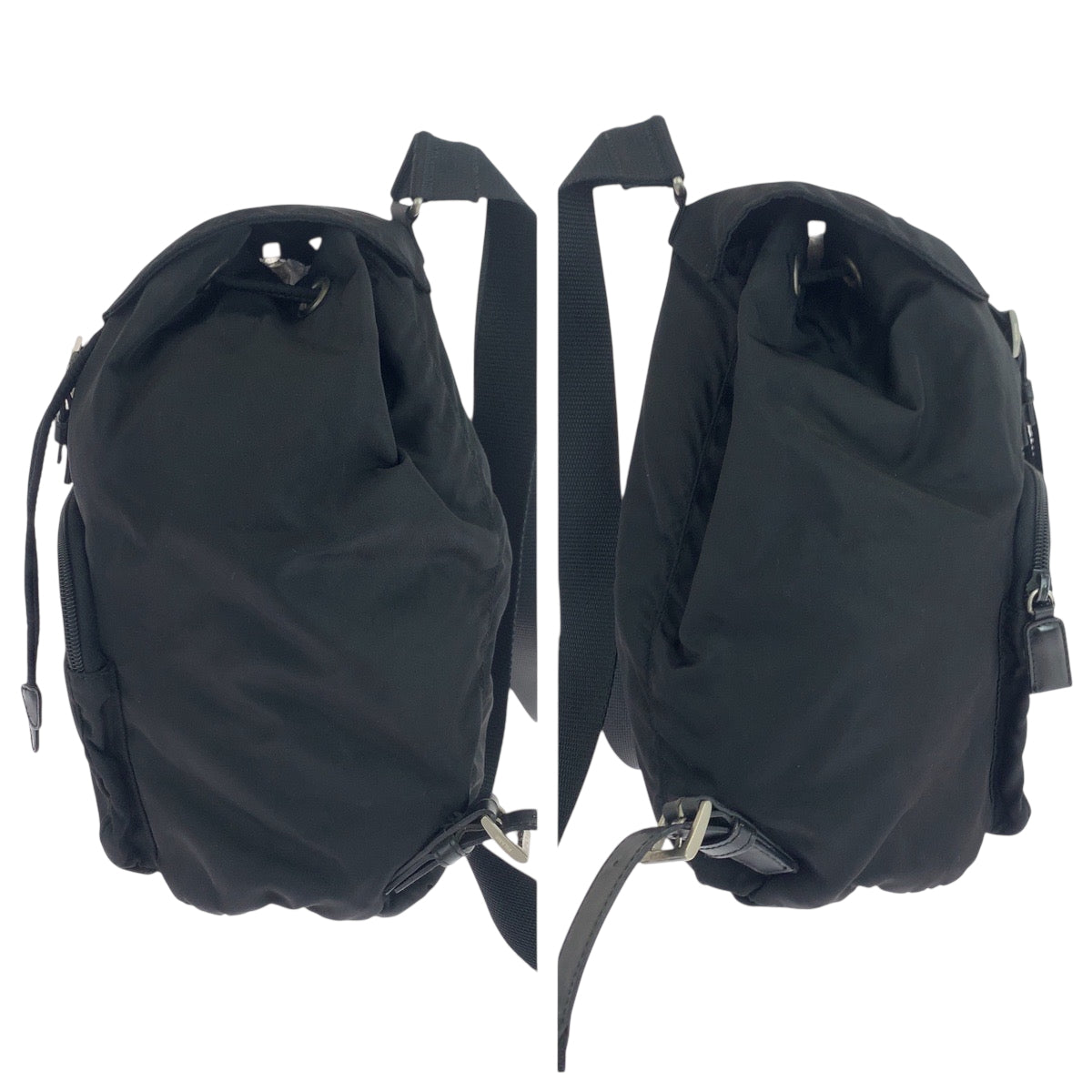 PRADA Backpack Nylon Black SilverMetal Backpack Backpack Test Triangle With logo Women Used Authentic
