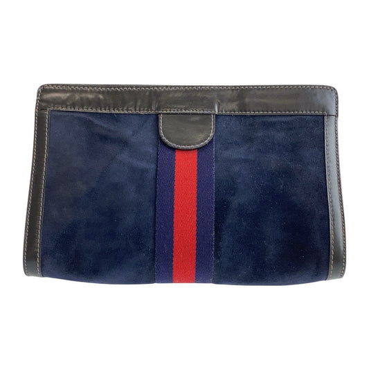 GUCCI Clutch bag Suede, Leather Navy black Clutch bag business bag Old Gucci Shelly Line mens Used Authentic